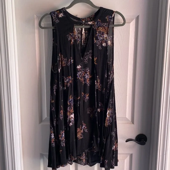 Free People S  Tree Swing Tank Top Tunic Dress Sleeveless Keyhole Raven Black. - Picture 3 of 15